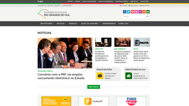 Capa do site do Governo do Estado do Rio Grande do Sul